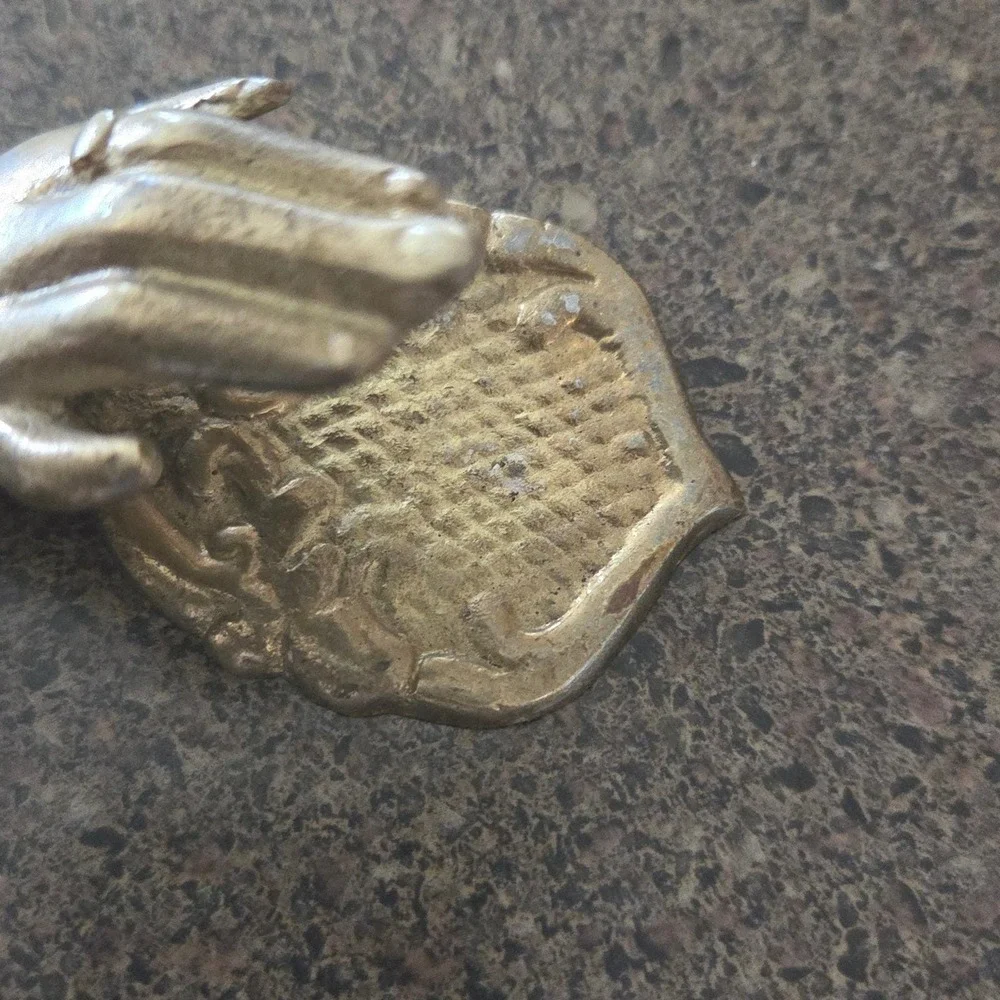 Antique Ornate Hand Shaped‎ Brass Letter Clip Desk Accessory